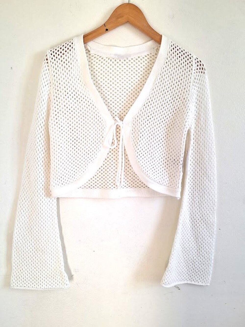 Ardene 100% Cotton Open Knit Cropped Cardigan Bolero White M